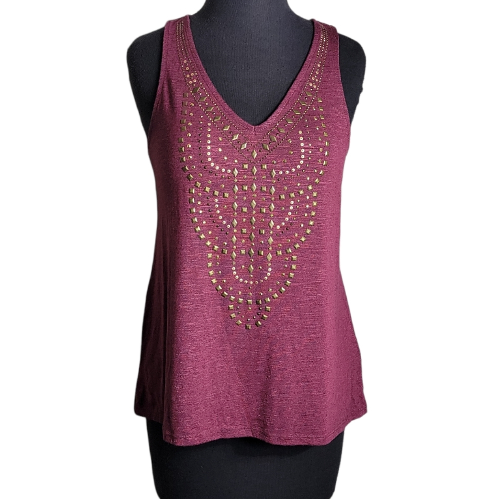 Knox Rose embellished v neck high low tank top sleeveless burgundy women's small
